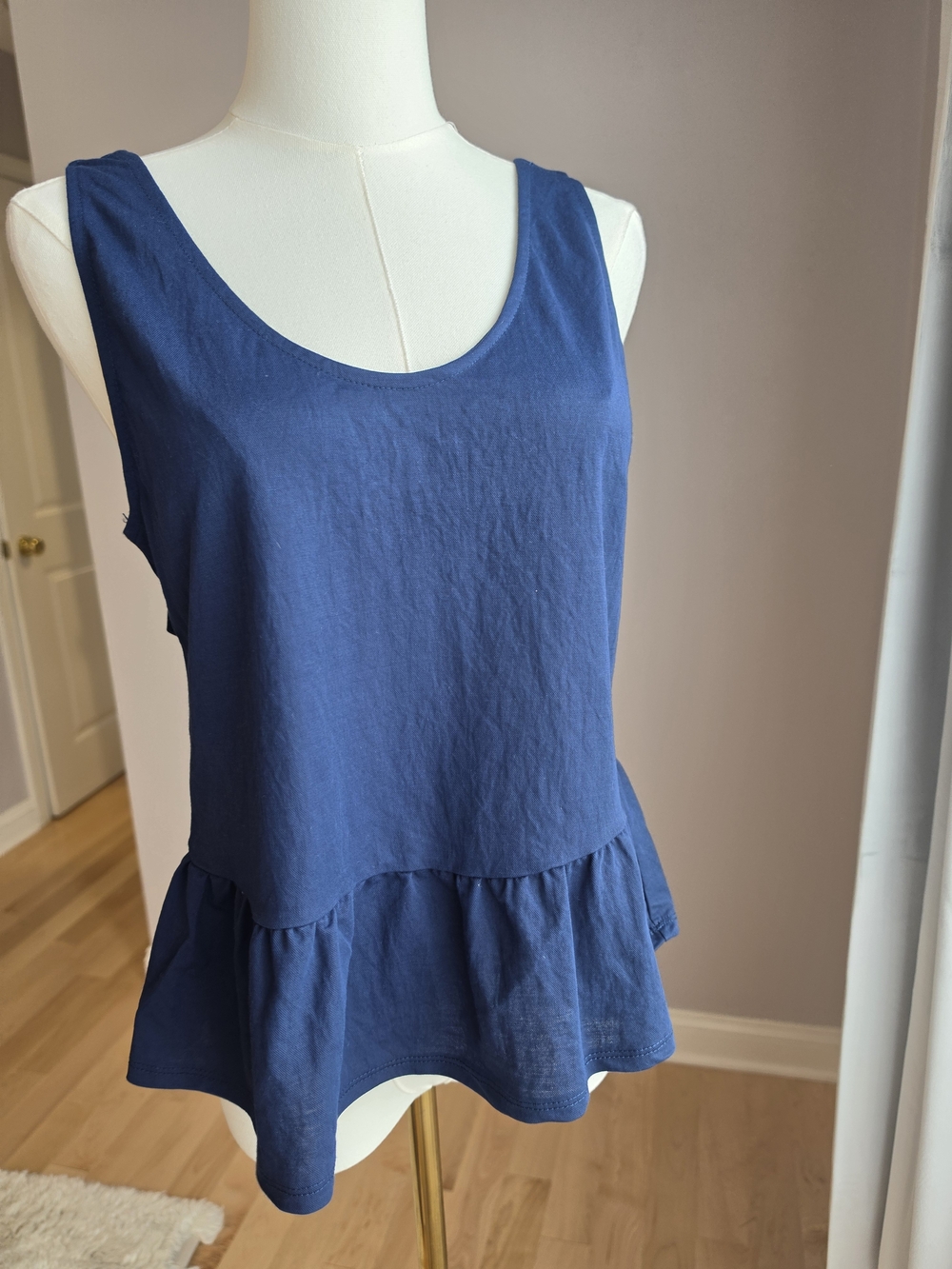 Mango Blue Scoop Neck Peplum Tank